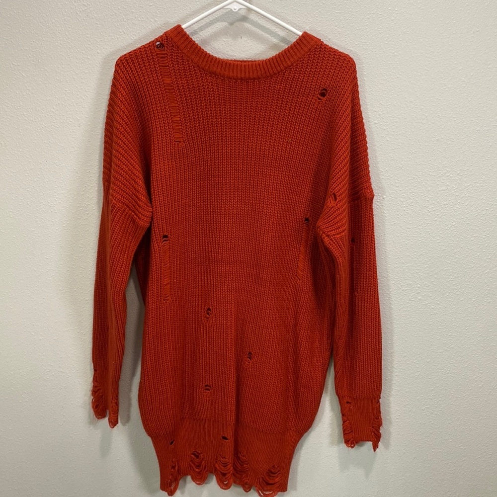 Immodel rust‎ orange hole-y sweater dress super mini